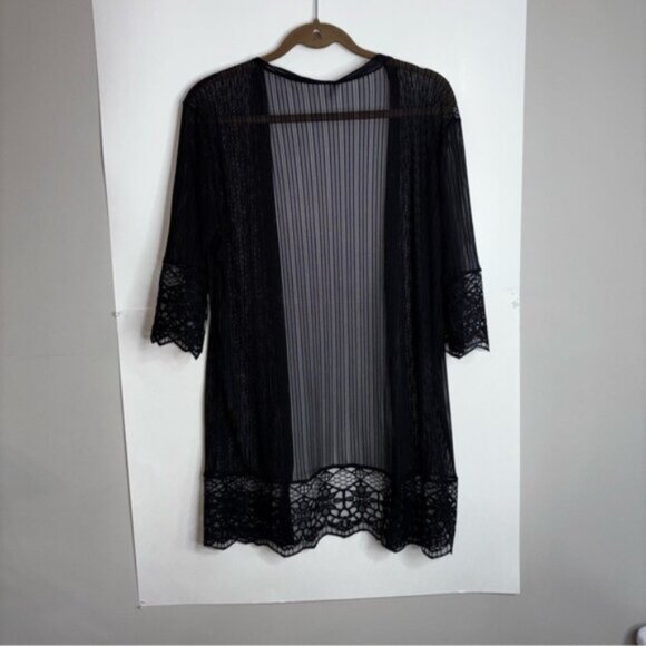 Stylish Black Women’s OS Sheer Lace Cardigan Coverup Kimono Swim Beach - Picture 6 of 6